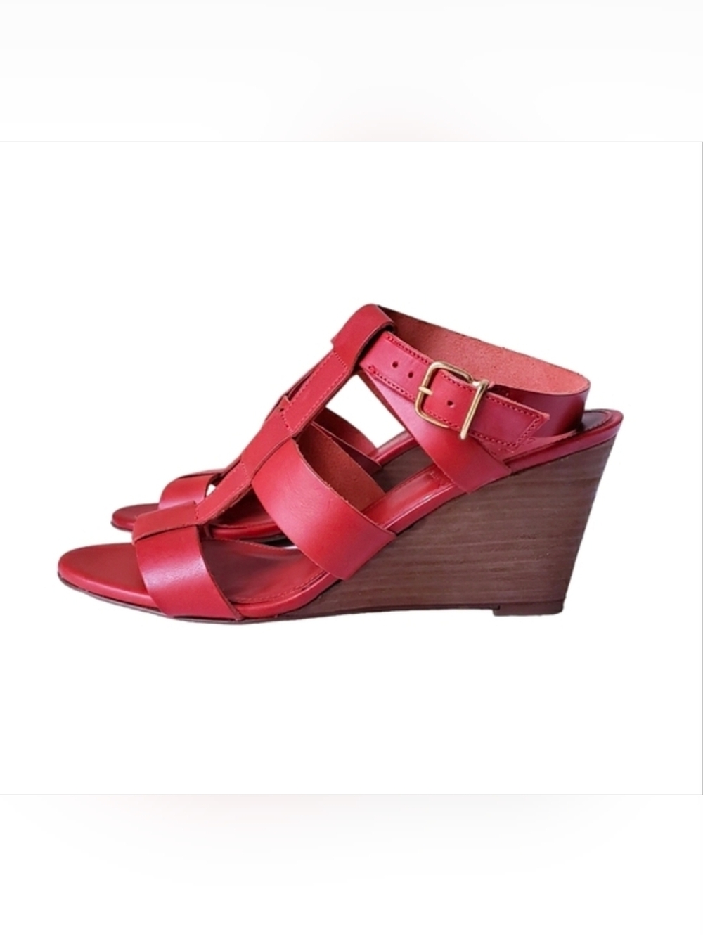 J.Crew Leather Wedge Strappy Red Sandals Size 9.5